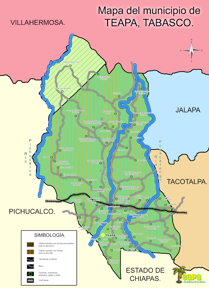 Ubicación geográfica del municipio de Teapa Tabasco.